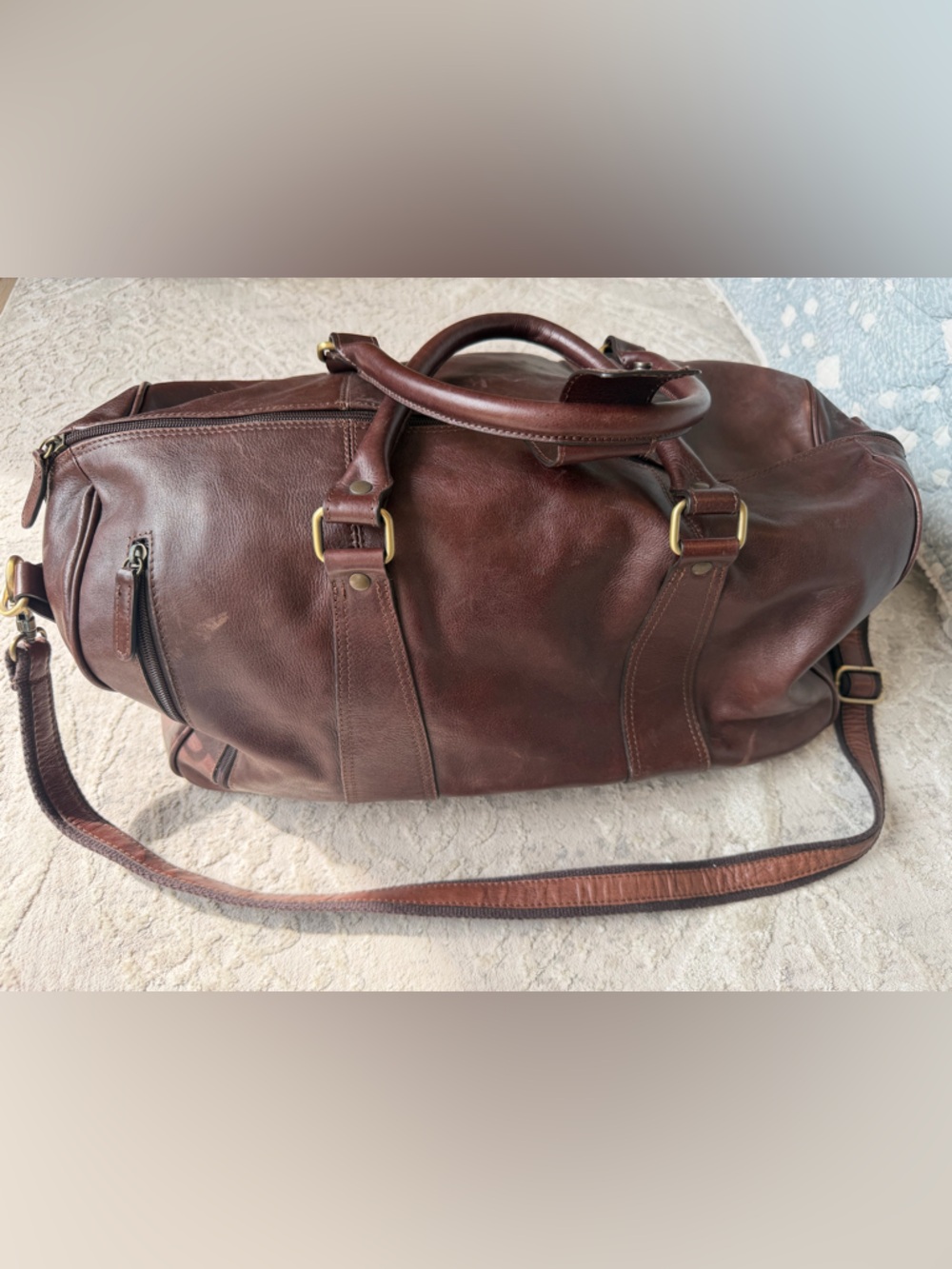 Old Angler Italy Men's Leather Duffel Bag in Brown Classic Weekend Travel Italy